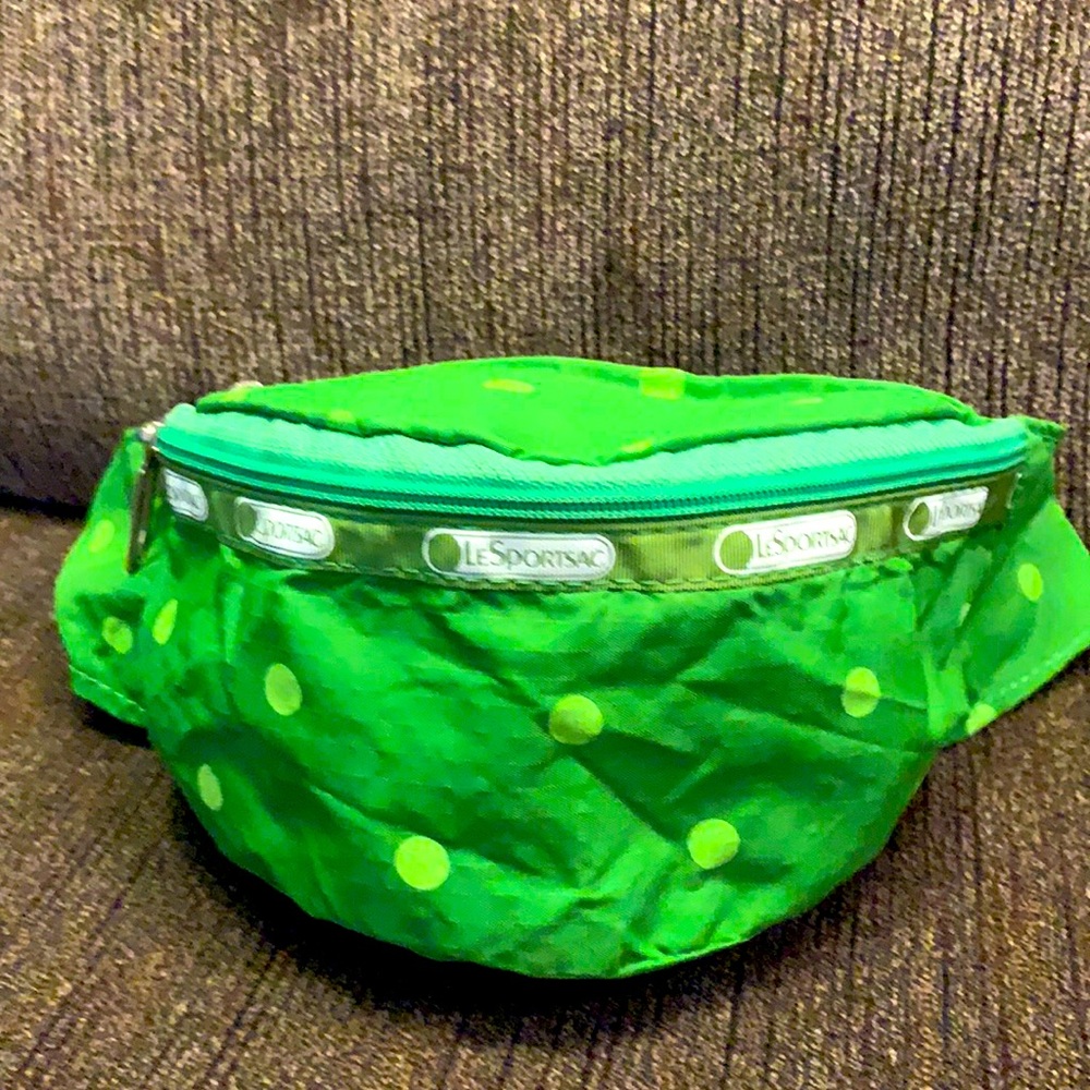 Vintage LeSportsac Fanny Pack Lime Green Polka Dot